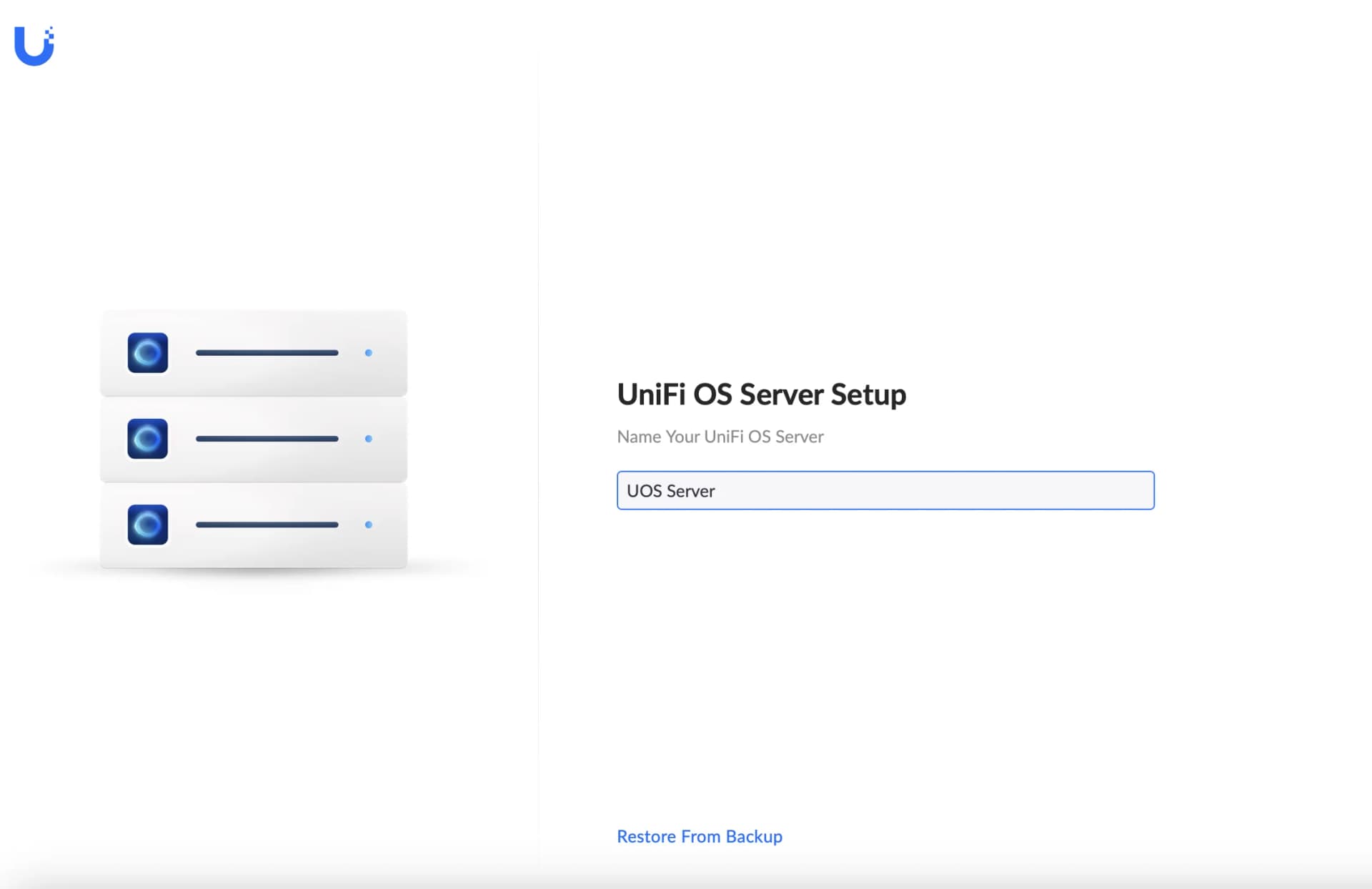 UniFi OS Server Setup — Restore From Backup Startbildschirm