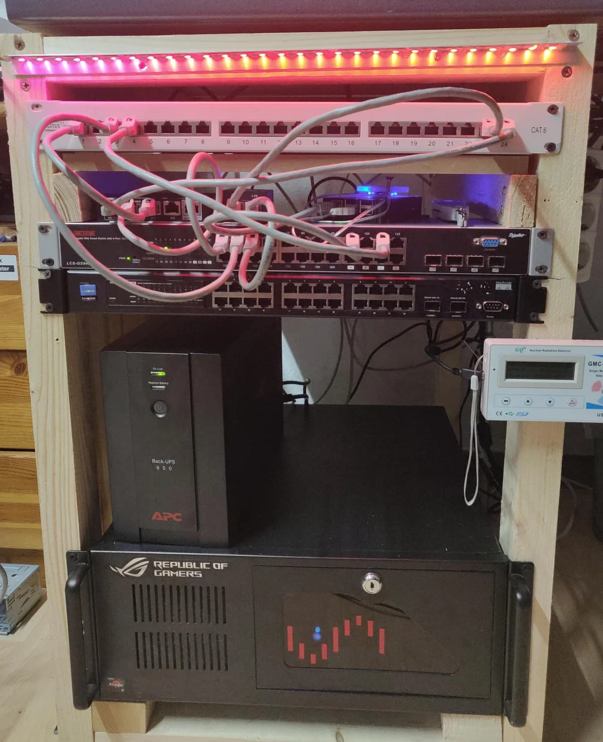 Tims vollständig verkabeltes Serverrack im Homelab